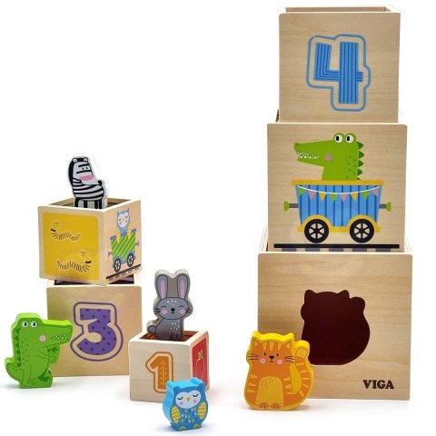 Viga Toys VIGA Drewniana Piramidka Układanka Klocki Sorter Montessori