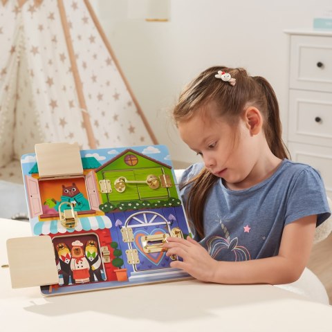 Viga Toys VIGA Drewniana Tablica Manipulacyjna Otwieranie Zamków i Zatrzasków Domek Montessori