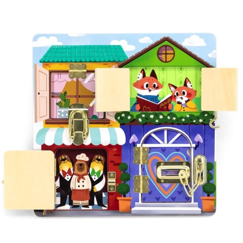 Viga Toys VIGA Drewniana Tablica Manipulacyjna Otwieranie Zamków i Zatrzasków Domek Montessori