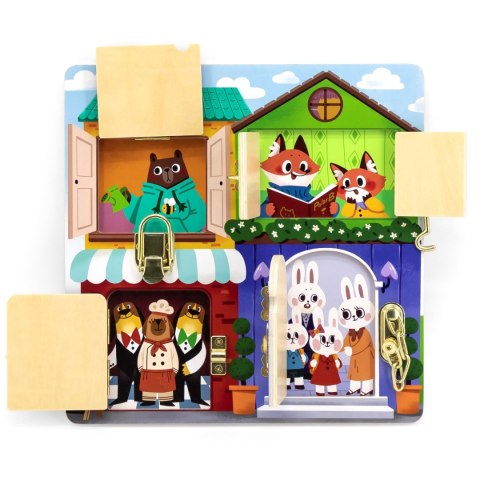 Viga Toys VIGA Drewniana Tablica Manipulacyjna Otwieranie Zamków i Zatrzasków Domek Montessori