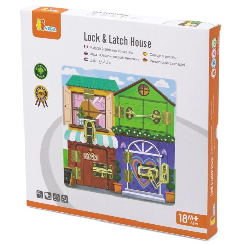 Viga Toys VIGA Drewniana Tablica Manipulacyjna Otwieranie Zamków i Zatrzasków Domek Montessori