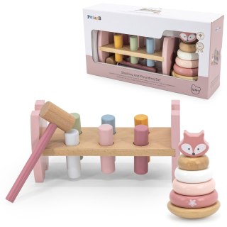 Viga Toys VIGA PolarB Zestaw Drewniana Piramidka + Przebijanka z Młoteczkiem Lisek Montessori