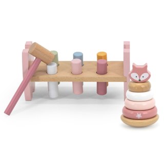 Viga Toys VIGA PolarB Zestaw Drewniana Piramidka + Przebijanka z Młoteczkiem Lisek Montessori