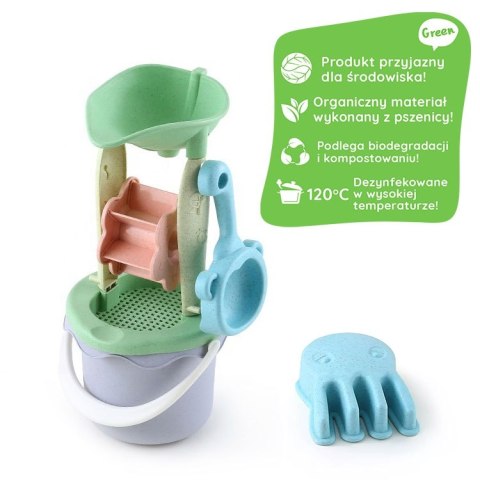 Woopie Let's Go Green WOOPIE GREEN Zestaw do Piasku w Wiaderku z Kołowrotkiem 9 el. BIODEGRADOWALNY ORGANICZNY MATERIAŁ