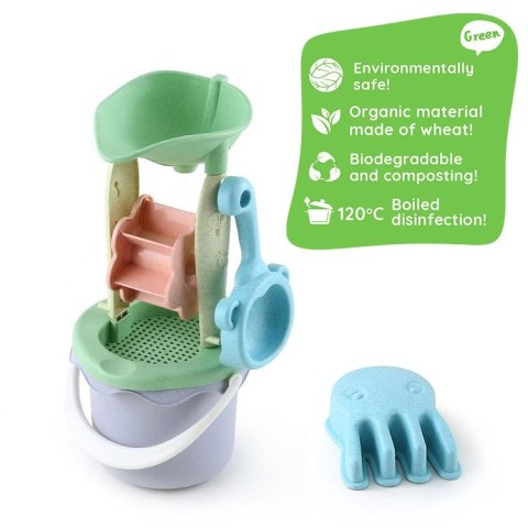 Woopie Let's Go Green WOOPIE GREEN Zestaw do Piasku w Wiaderku z Kołowrotkiem 9 el. BIODEGRADOWALNY ORGANICZNY MATERIAŁ