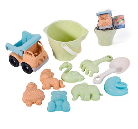 Woopie Let's Go Green WOOPIE GREEN Zestaw do Piasku w Wiaderku z Samochodem 11 el. BIODEGRADOWALNY ORGANICZNY MATERIAŁ
