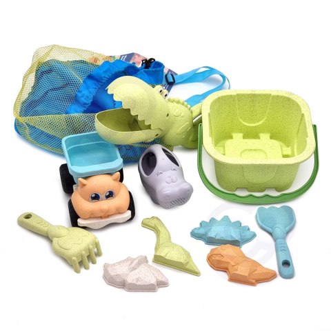 Woopie Let's Go Green WOOPIE GREEN Zestaw do Piasku z Wiaderkiem i Łopatką Krokodyl w Plecaku 10 el. BIODEGRADOWALNY ORGANICZNY MATERIAŁ