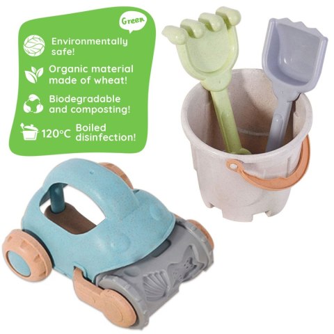Woopie Let's Go Green WOOPIE GREEN Zestaw do Piasku z Wiaderkiem i Samochodzikiem 10 el. BIODEGRADOWALNY ORGANICZNY MATERIAŁ