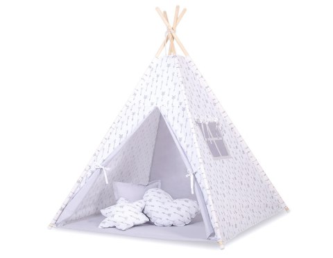 Namiot TIPI dla dzieci +mata + zawieszki pióra - Szare strzałki/szary Bobono Namiot TIPI dla dzieci +mata + zawieszki pióra - Szare strzałki/szary Bobono