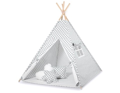 Namiot Tipi dla dzieci + zawieszki pióra - Kółeczka szare Bobono Namiot Tipi dla dzieci + zawieszki pióra - Kółeczka szare Bobono