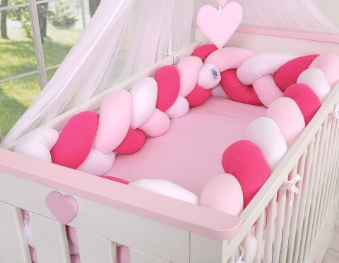 Ochraniacz warkocz pleciony do łóżeczka XXL - biało-ciemno różowy - różowy My Sweet Baby Ochraniacz warkocz pleciony do łóżeczka XXL - biało-ciemno różowy - różowy My Sweet Baby