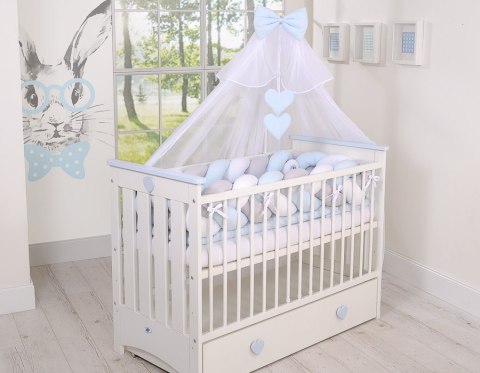 Ochraniacz warkocz pleciony do łóżeczka XXL - biało-szaro - niebieski My Sweet Baby