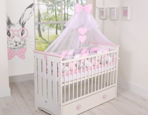 Ochraniacz warkocz pleciony do łóżeczka XXL - biało-szaro-różowy My Sweet Baby Ochraniacz warkocz pleciony do łóżeczka XXL - biało-szaro-różowy My Sweet Baby
