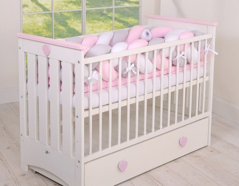 Ochraniacz warkocz pleciony do łóżeczka XXL - biało-szaro-różowy My Sweet Baby Ochraniacz warkocz pleciony do łóżeczka XXL - biało-szaro-różowy My Sweet Baby
