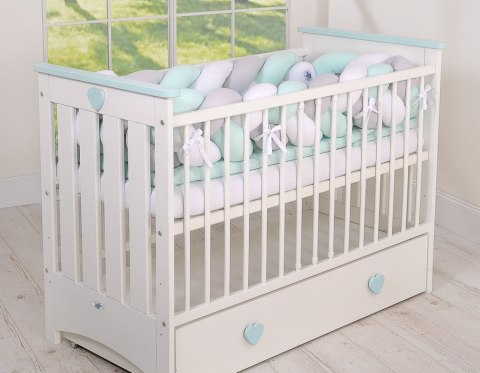 Ochraniacz warkocz pleciony do łóżeczka XXL - biało-szary - miętowy My Sweet Baby Ochraniacz warkocz pleciony do łóżeczka XXL - biało-szary - miętowy My Sweet Baby