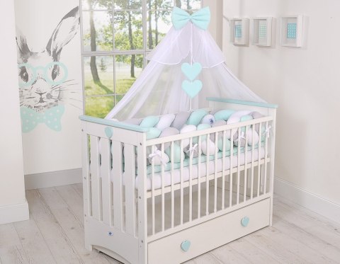 Ochraniacz warkocz pleciony do łóżeczka XXL - biało-szary - miętowy My Sweet Baby Ochraniacz warkocz pleciony do łóżeczka XXL - biało-szary - miętowy My Sweet Baby