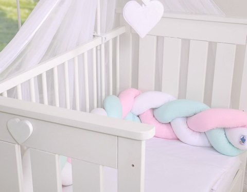 Ochraniacz warkocz pleciony do łóżeczka - biało- różowo-miętowy My Sweet Baby
