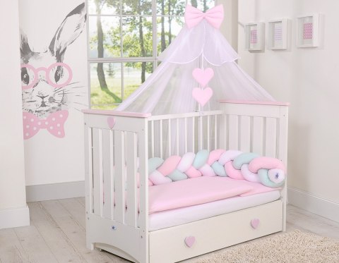 Ochraniacz warkocz pleciony do łóżeczka - biało- różowo-miętowy My Sweet Baby