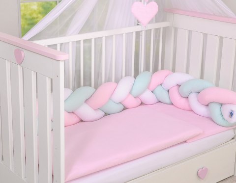 Ochraniacz warkocz pleciony do łóżeczka - biało- różowo-miętowy My Sweet Baby