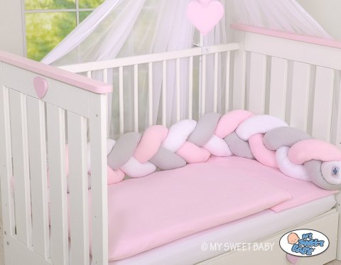 Ochraniacz warkocz pleciony do łóżeczka - biało-szaro-różowy My Sweet Baby Ochraniacz warkocz pleciony do łóżeczka - biało-szaro-różowy My Sweet Baby