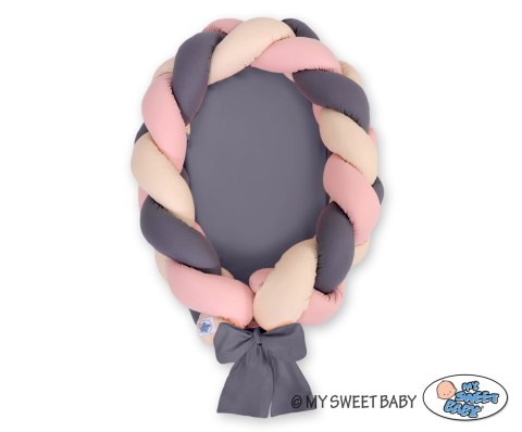 Kokon niemowlęcy pleciony 2 w 1 - beż-brudny róż-antracyt My Sweet Baby Kokon niemowlęcy pleciony 2 w 1 - beż-brudny róż-antracyt My Sweet Baby