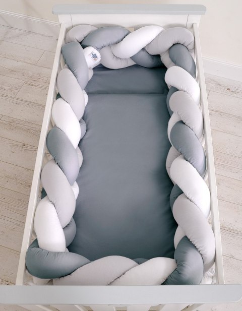 Ochraniacz warkocz pleciony do łóżeczka XXL - biały-szary-antracyt My Sweet Baby Ochraniacz warkocz pleciony do łóżeczka XXL - biały-szary-antracyt My Sweet Baby