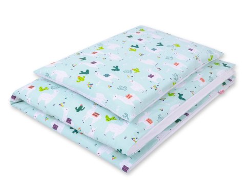 Pościel dla dzieci 2-częściowa bawełniana 120x90 cm - lamy miętowe/biały Bobono Pościel dla dzieci 2-częściowa bawełniana 120x90 cm - lamy miętowe/biały Bobono