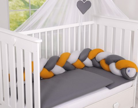 Ochraniacz warkocz pleciony do łóżeczka - szary-musztardowy-antracyt My Sweet Baby Ochraniacz warkocz pleciony do łóżeczka - szary-musztardowy-antracyt My Sweet Baby