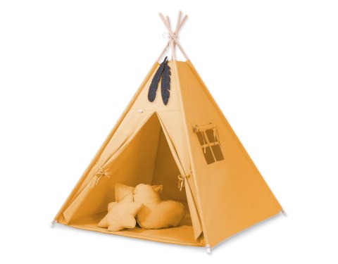 Namiot TIPI dla dzieci + mata + poduszki + zawieszki pióra - musztardowy Bobono Namiot TIPI dla dzieci + mata + poduszki + zawieszki pióra - musztardowy Bobono