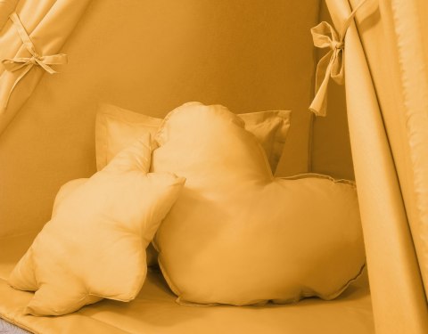 Namiot TIPI dla dzieci + mata + poduszki + zawieszki pióra - musztardowy Bobono Namiot TIPI dla dzieci + mata + poduszki + zawieszki pióra - musztardowy Bobono