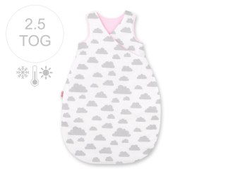 Śpiworek niemowlęcy całoroczny ocieplany 75 cm- chmurki szare/różowe Bobono