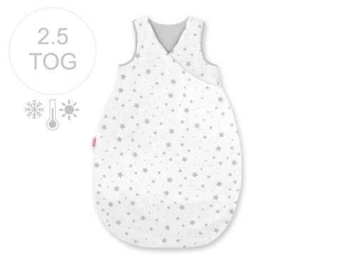 Śpiworek niemowlęcy całoroczny ocieplany 75 cm- mini gwiazdki szare na białym tle Bobono Śpiworek niemowlęcy całoroczny ocieplany 75 cm- mini gwiazdki szare na białym tle Bobono