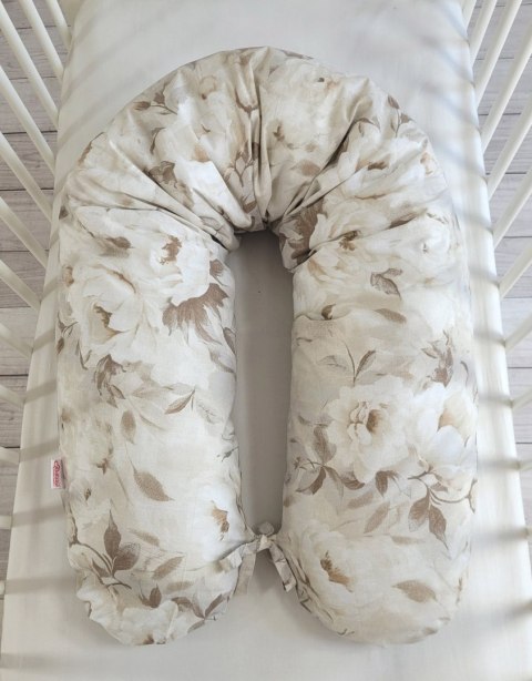 Poduszka ciążowa Longer dla kobiet w ciąży do spania - Peonies beige Poduszka ciążowa Longer dla kobiet w ciąży do spania - Peonies beige