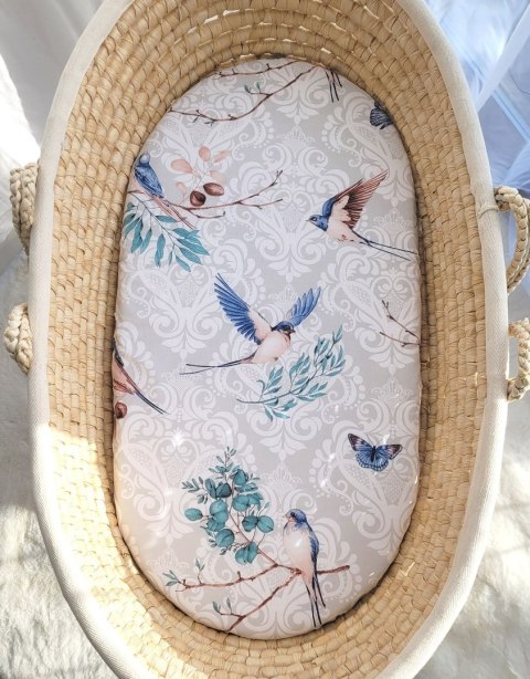 Prześcieradło bawełniane do kosza Mojżesza Boho wózka gondoli 75x35 cm - Blue birds My Sweet Baby Prześcieradło bawełniane do kosza Mojżesza Boho wózka gondoli 75x35 cm - Blue birds My Sweet Baby