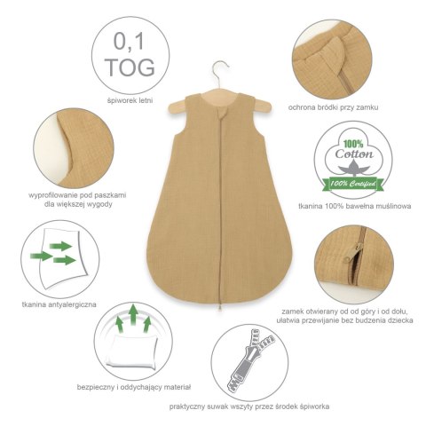 Muślinowy śpiworek dla dzieci zaokrąglony NEWBORN 0-6 mcy TOG 1.0 - camel Muślinowy śpiworek dla dzieci zaokrąglony NEWBORN 0-6 mcy TOG 1.0 - camel