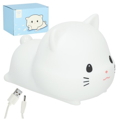 Lampka nocna dla dzieci silikonowa dotykowa miękka USB biała kotek leżący Lampka nocna dla dzieci silikonowa dotykowa miękka USB biała kotek leżący