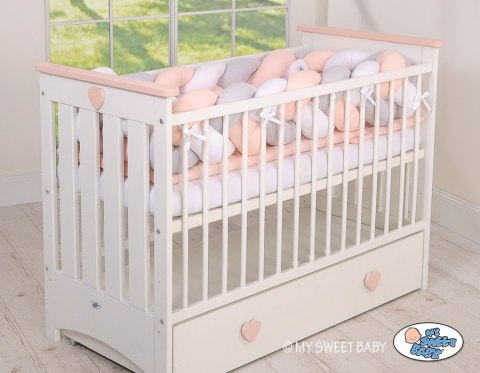 Ochraniacz warkocz pleciony do łóżeczka XXL - biało-szaro - pudrowy róż My Sweet Baby Ochraniacz warkocz pleciony do łóżeczka XXL - biało-szaro - pudrowy róż My Sweet Baby