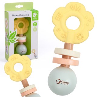 CLASSIC WORLD Drewniana Pastelowa Grzechotka Gryzak 2w1 Kwiatuszek