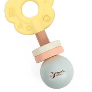 CLASSIC WORLD Drewniana Pastelowa Grzechotka Gryzak 2w1 Kwiatuszek