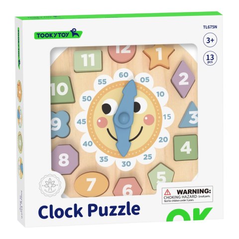 Tooky Toy TOOKY TOY Zegar Drewniana Zabawka Edukacyjna Nauka Czasu Kształtów Tooky Toy TOOKY TOY Zegar Drewniana Zabawka Edukacyjna Nauka Czasu Kształtów