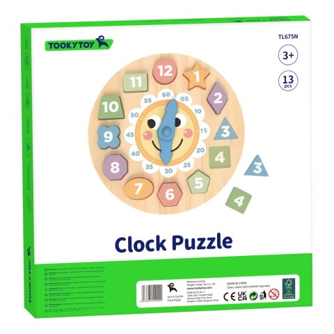 Tooky Toy TOOKY TOY Zegar Drewniana Zabawka Edukacyjna Nauka Czasu Kształtów Tooky Toy TOOKY TOY Zegar Drewniana Zabawka Edukacyjna Nauka Czasu Kształtów