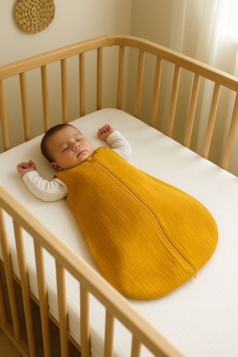 Muślinowy śpiworek dla dzieci zaokrąglony BABY 6-12 mcy TOG 1.0 - musztardowy Muślinowy śpiworek dla dzieci zaokrąglony BABY 6-12 mcy TOG 1.0 - musztardowy