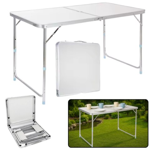 Stół Turystyczny Kempingowy Składany Regulowany Aluminiowy Biały 120x60cm Stół Turystyczny Kempingowy Składany Regulowany Aluminiowy Biały 120x60cm