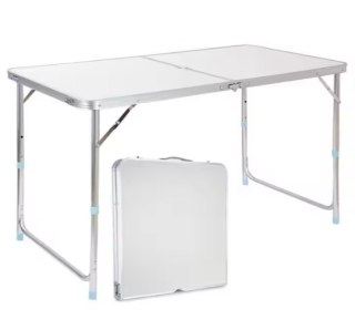 Stół Turystyczny Kempingowy Składany Regulowany Aluminiowy Biały 120x60cm