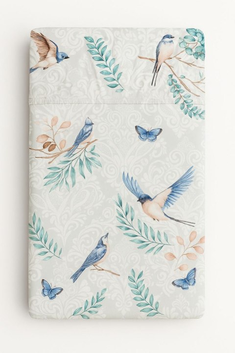 Prześcieradło bawełniane z gumką do łóżeczka 120x60 cm - blue birds Prześcieradło bawełniane z gumką do łóżeczka 120x60 cm - blue birds