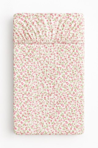 Prześcieradło bawełniane z gumką do łóżeczka 120x60 cm - łączka różowa
