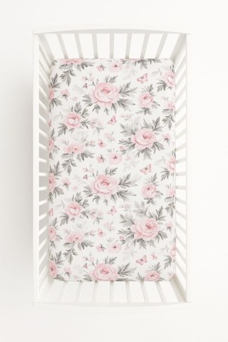 Prześcieradło bawełniane z gumką do łóżeczka 120x60 cm - romantic peonies