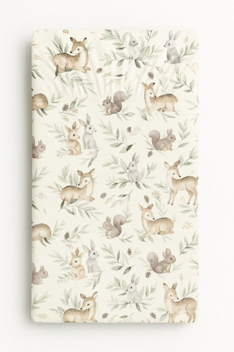 Prześcieradło bawełniane z gumką do łóżeczka 120x60 cm - woodland olive Prześcieradło bawełniane z gumką do łóżeczka 120x60 cm - woodland olive