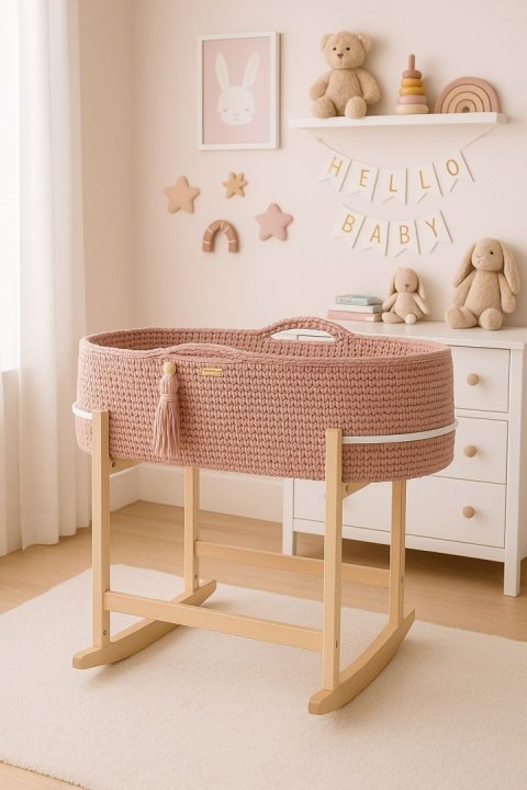 Kosz Mojżesza BOHO Handmade z kołyską - pastel pink