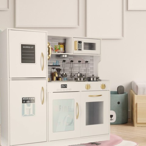 Kuchnia dla dzieci drewniana z lodówką listą zakupów światło LED + akcesoria garnki sztućce duża 80cm